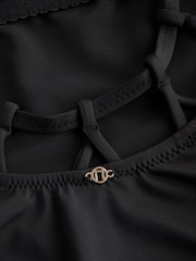 Black High Neck Low Lattice Back Tummy Control Swimsuit - Image 8 of 10