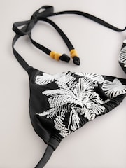 Noir/Crème - Haut Bikini triangle brodé de palmiers - Image 7 de 8