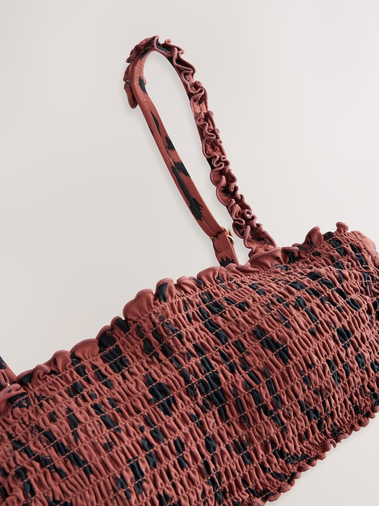 Imprimé animal fauve et marron - Haut de bikini Bandeau Shirred - Image 7 of 8