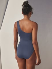 Steel Blue One Shoulder Twist Tummy Control Swimsuit - Image 4 of 8