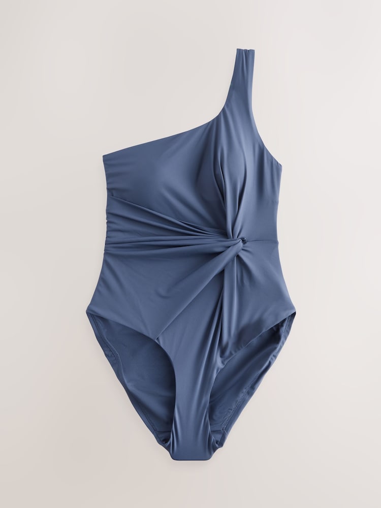 Buy Steel Blue One Shoulder Twist Tummy Control Swimsuit from the