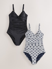 Black/Navy Fan Print - Pack de 2 bañadores con efecto vientre plano - Imagen 1 de 11