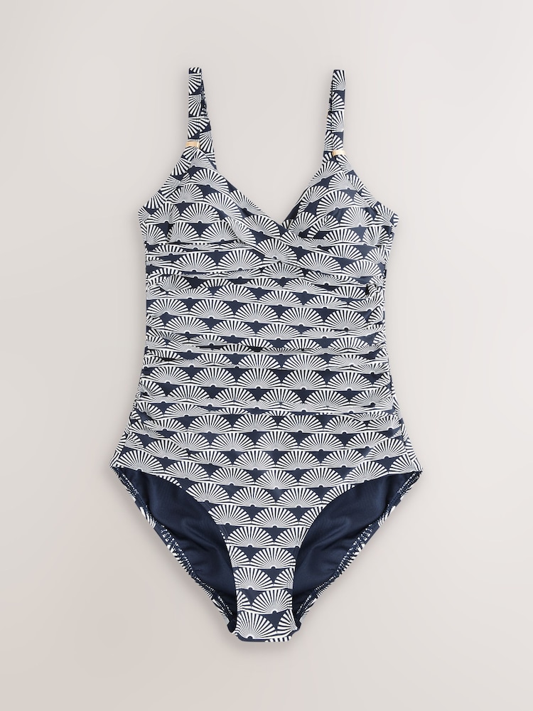 Black/Navy Fan Print Tummy Control Swimsuits 2 Pack - Image 6 of 11