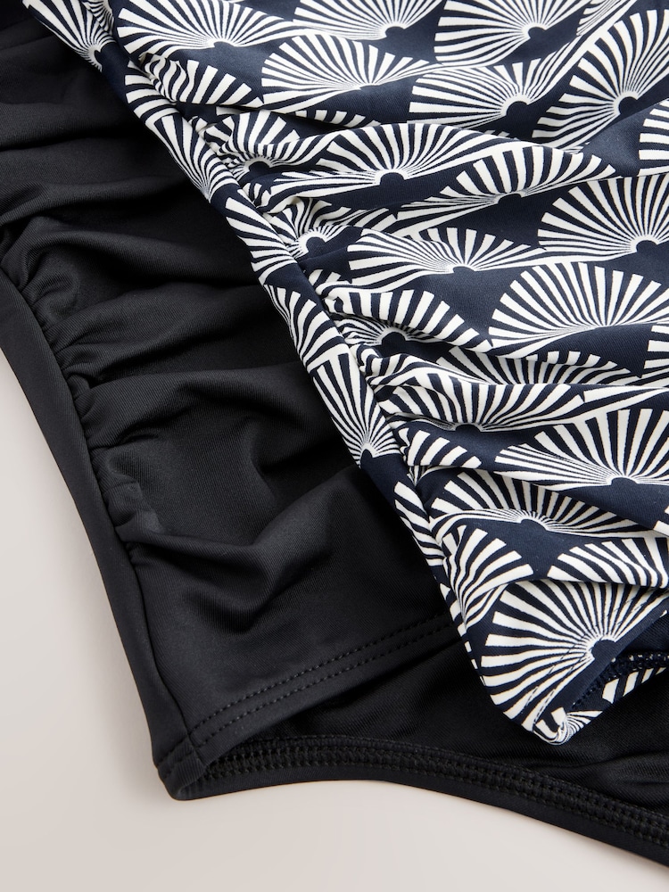 Black/Navy Fan Print Tummy Control Swimsuits 2 Pack - Image 8 of 11