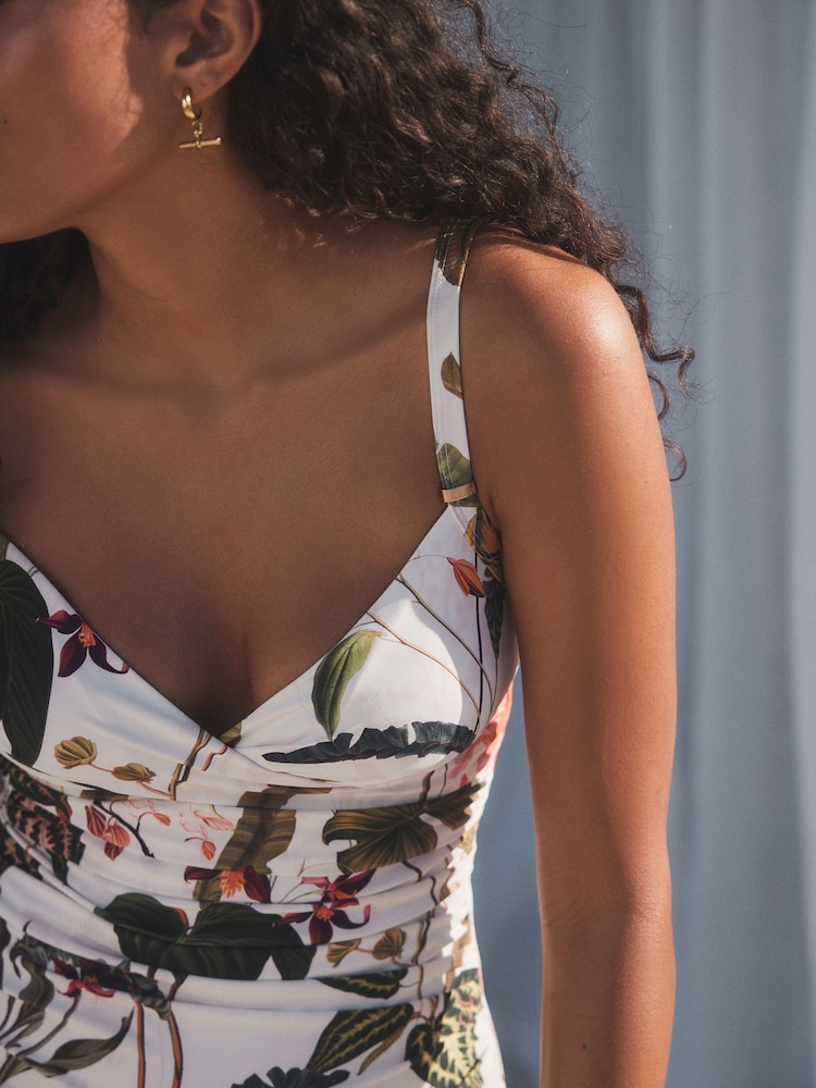 Cream Floral Shaping Tummy Control Swimsuit - Image 5 of 9