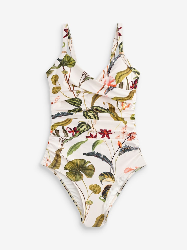 Cream Floral Shaping Tummy Control Swimsuit - Image 7 of 9