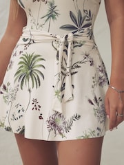 Cream/Green Palm Shaping Tummy Control Skirted Swim Dress - Image 6 of 9