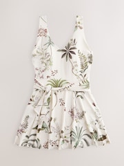 Cream/Green Palm Shaping Tummy Control Skirted Swim Dress - Image 7 of 9