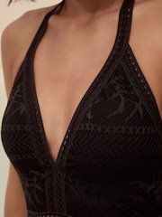 Negro - Bañador de efecto reductor del vientre con cuello halter - Imagen 5 de 10