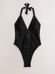 Negro - Bañador de efecto reductor del vientre con cuello halter - Imagen 7 de 10