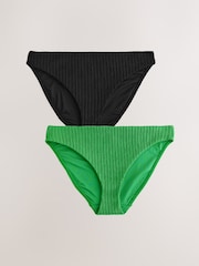 Schwarz & Grün - Gerippte Bikinihose mit hohem Beinausschnitt, 2er-Pack - Bild 1 von 5