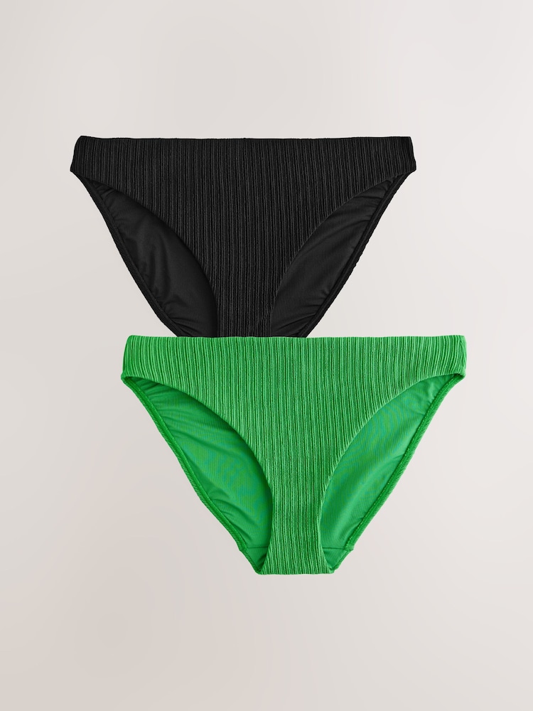 Schwarz & Grün - Gerippte Bikinihose mit hohem Beinausschnitt, 2er-Pack - Bild 1 von 5 Schwarz & Grün - Gerippte Bikinihose mit hohem Beinausschnitt, 2er-Pack - Bild 1 von 5