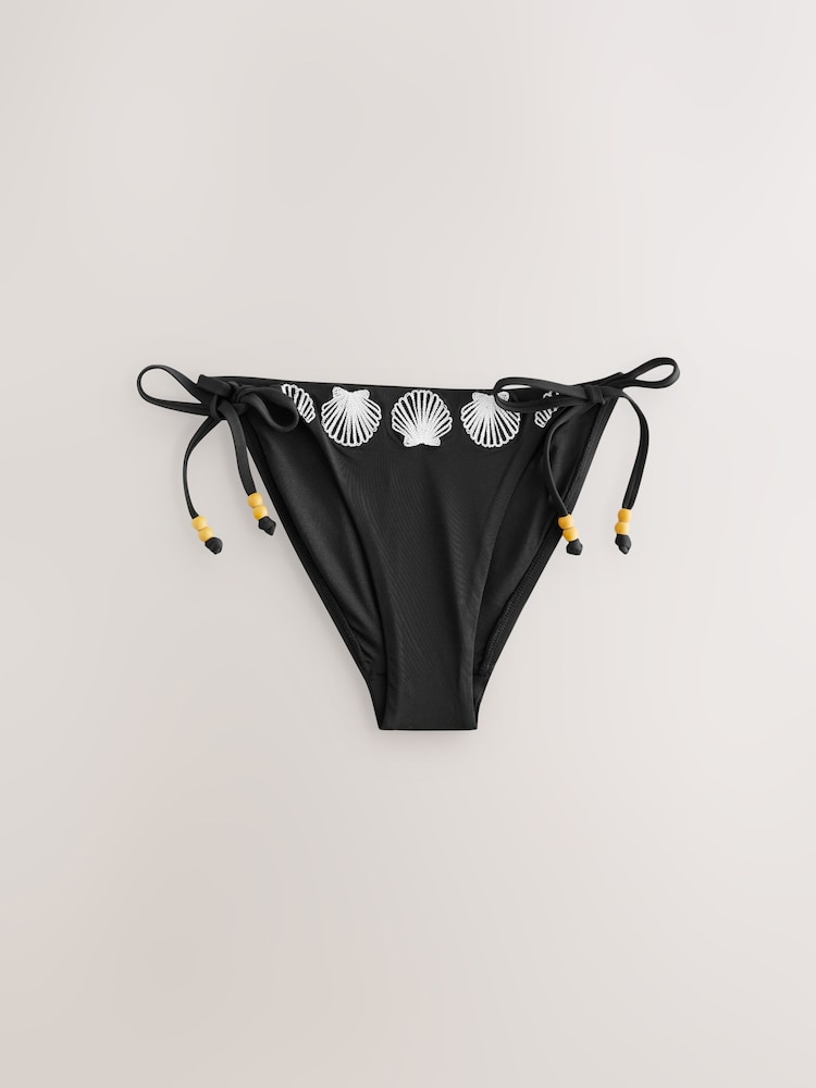 Noir/Crème - Bas de Bikini à palmier brodé sur le côté - Image 6 of 8