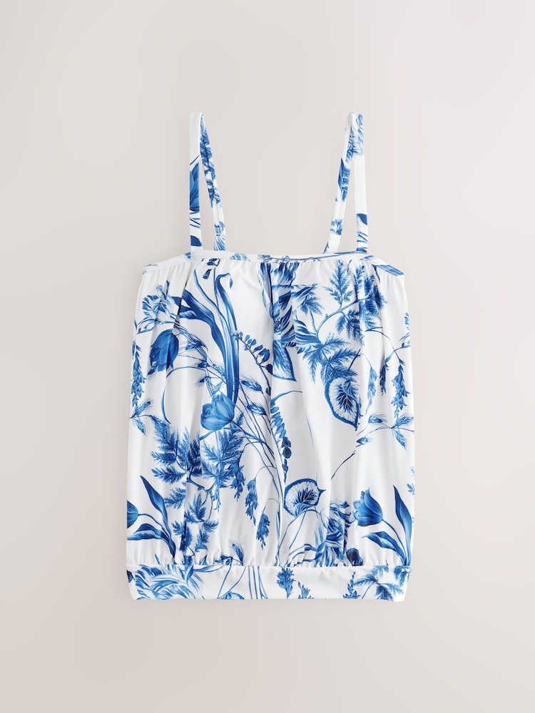 White/Blue Floral Blouson Tankini Top - Image 5 of 7