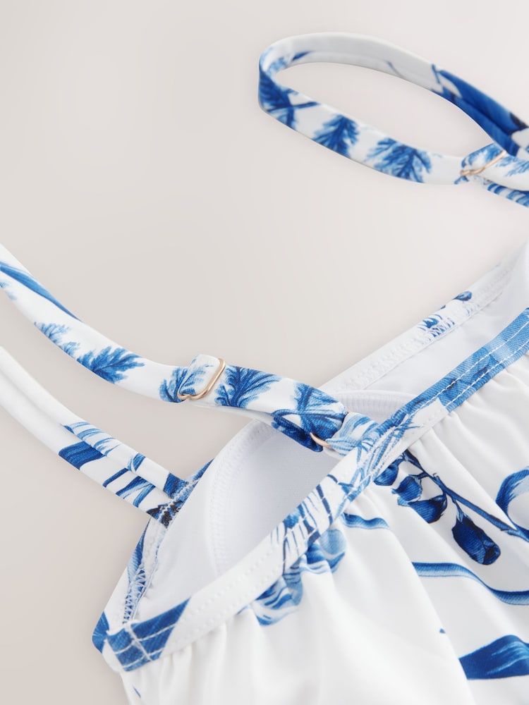 White/Blue Floral Blouson Tankini Top - Image 6 of 7