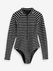 Black/White Stripe Long Sleeve Rash Swimsuit - Image 7 of 9