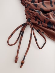 Brown Animal Bandeau Ruched Leg Tummy Control Shaping Swimsuit - Image 8 of 9