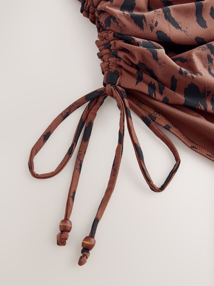 Brown Animal Bandeau Ruched Leg Tummy Control Shaping Swimsuit - Image 8 of 9
