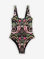 Black/Pink Paisley Tummy Control Period Scoop Swimsuit - Image 6 of 9