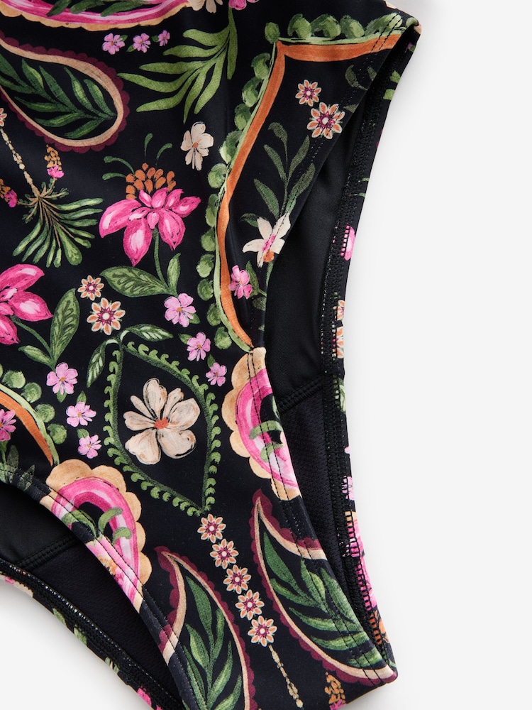 Black/Pink Paisley Tummy Control Period Scoop Swimsuit - Image 9 of 9
