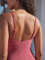 Rose Pink Texture Bandeau Shaping Tummy Control Swimsuit - Image 7 of 10