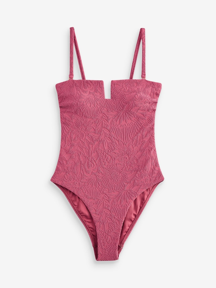 Rose Pink Texture Bandeau Shaping Tummy Control Swimsuit - Image 8 of 10