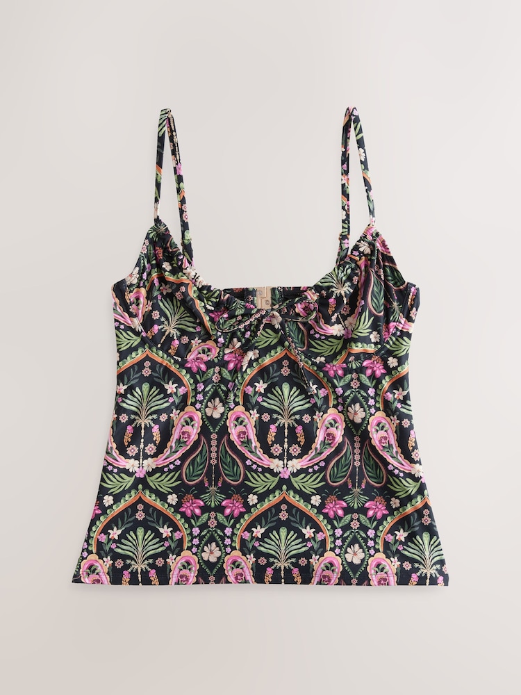 Noir/Rose Motif paisley - Haut de tankini non rembourré à armatures - Image 7 of 10