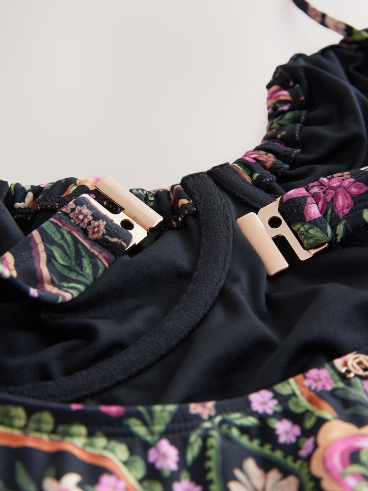 Noir/Rose Motif paisley - Haut de tankini non rembourré à armatures - Image 9 of 10