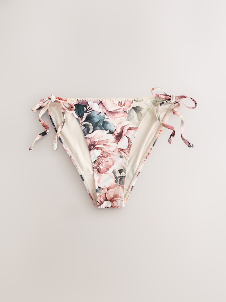 Neutre/blush fleuri - Bas de bikini noué sur les côtés blanc - Image 5 of 5