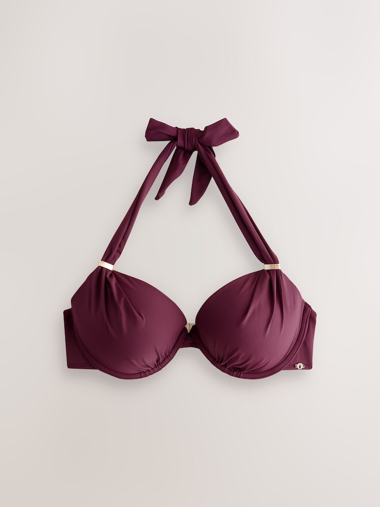 Wine Padded Shaping Wired Halter Bikini Top - Image 7 of 9