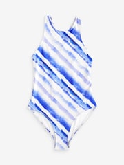 Cream/Blue Tiedye Essential High Neck Shaping Swimsuit - Image 8 of 8