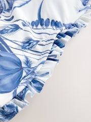 Floral blanc/bleu - Haut de bikini bandeau volanté - Image 10 de 10