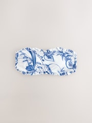 Floral blanc/bleu - Haut de bikini bandeau volanté - Image 8 de 10