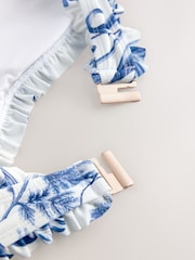 Floral blanc/bleu - Haut de bikini bandeau volanté - Image 9 de 10