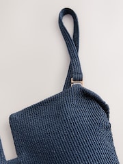 Navy Metallic Crinkle Bandeau Shaping Tummy Control Swimsuit - Image 8 of 10