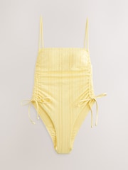 Yellow Lace Adjustable Ruched Square Neck Tummy Control Swimsuit - Image 6 of 9