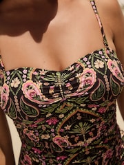 Diseño de cachemira en negro/rosa - Shaping Tummy Control Bandeau Swimsuit - Imagen 4 de 9