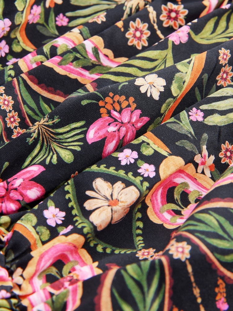 Noir/Rose motif cachemire - Maillot de bain bandeau façonnant le ventre - Image 7 of 9