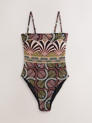 Pink/Green Art Deco Paisley Bandeau Tummy Control Swimsuit - Image 9 of 9