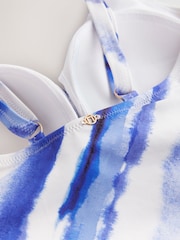 Cream/Blue Tie Dye - Plaited Belt Tummy Control Plunge Wrap Swimsuit - Imagen 5 de 7