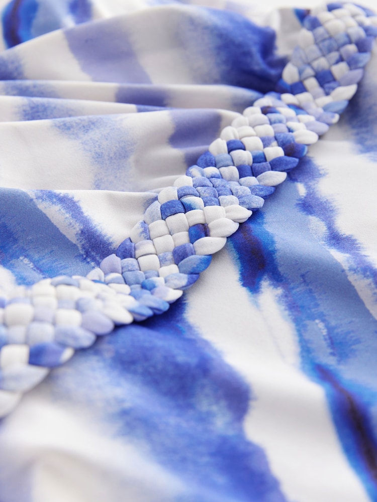 Cream/Blue Tie Dye - Plaited Belt Tummy Control Plunge Wrap Swimsuit - Imagen 7 de 7