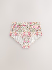 Cream/Pink Paisley Midi Waist Bikini Bottoms - Image 6 of 8