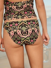Noir/Rose Motif Paisley - Bas de bikini haut à côtés froncés - Image 3 of 7