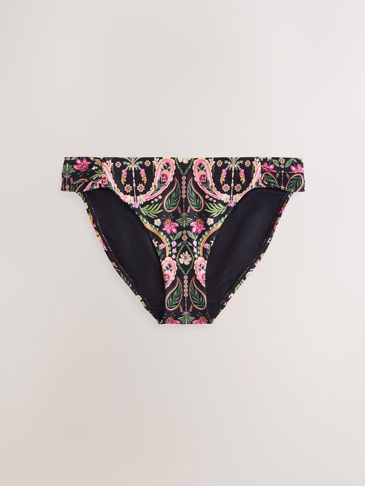 Noir/Rose Motif Paisley - Bas de bikini haut à côtés froncés - Image 5 of 7