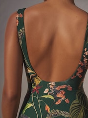 Dark Green Floral Plunge Shaping Tummy Control Swimsuit - Image 6 of 7