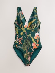 Dark Green Floral Plunge Shaping Tummy Control Swimsuit - Image 7 of 7