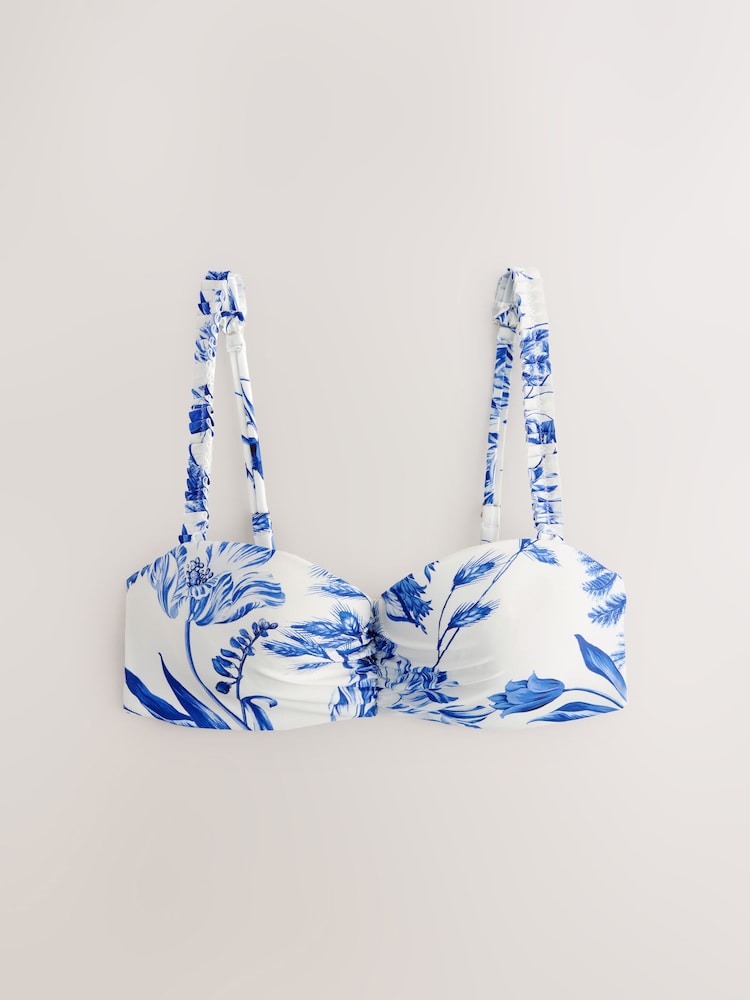 Wit/blauw gebloemd - Bandeaubikinitop met beugel - Image 7 of 9