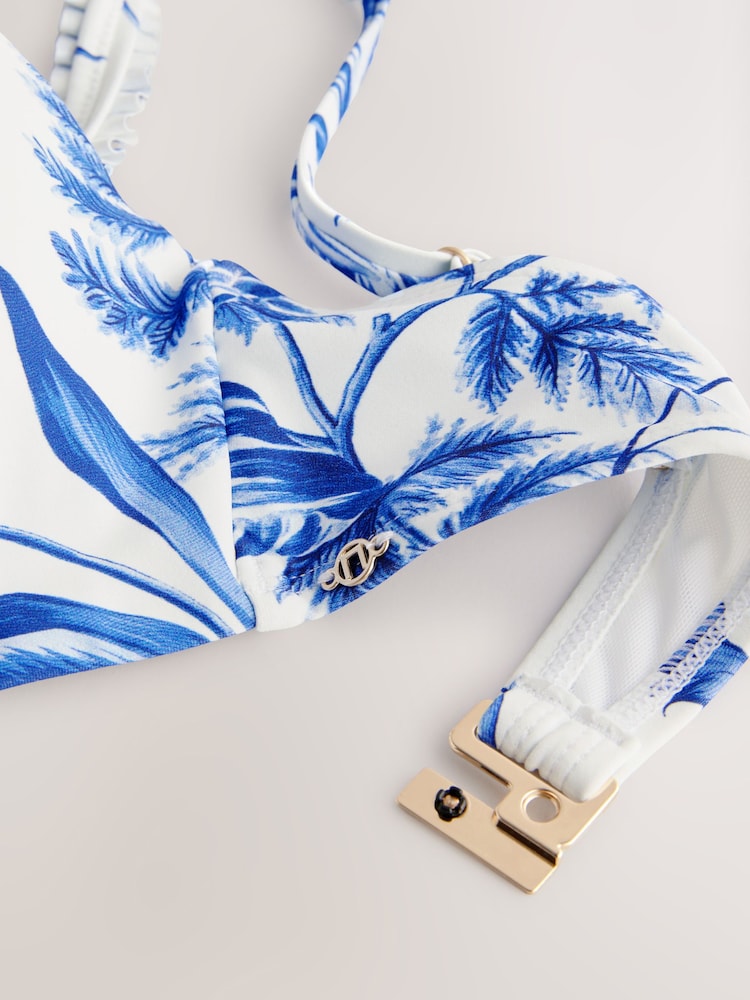 Wit/blauw gebloemd - Bandeaubikinitop met beugel - Image 8 of 9