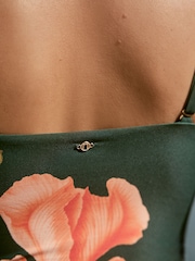 Green/Coral Floral Bandeau Ruched Leg Tummy Control Shaping Swimsuit - Image 6 of 9