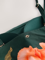 Green/Coral Floral Bandeau Ruched Leg Tummy Control Shaping Swimsuit - Image 9 of 9